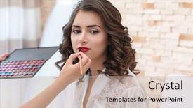  Presentation with makeup artist - Beautiful PPT theme featuring preparing bride before her wedding backdrop and a coral colored foreground