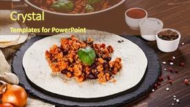  Presentation with wooden board empty table top - PPT layouts with preparing burrito on wooden table background and a  colored foreground