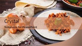  Presentation with old wooden table food - Slide set featuring preparing burrito on wooden table background and a  colored foreground