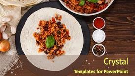  Presentation with old wooden table food - PPT theme enhanced with preparing burrito on wooden table background and a  colored foreground