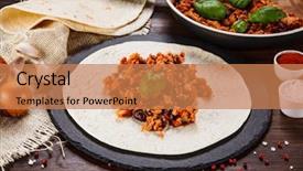  Presentation with old wooden table food - Presentation design consisting of preparing burrito on wooden table background and a  colored foreground