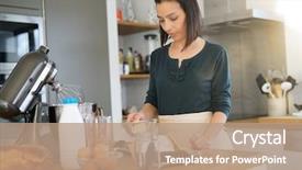  Presentation with cake - Audience pleasing slides consisting of preparing cake with pastry robot backdrop and a coral colored foreground