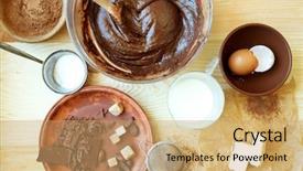  Presentation with egg pie - PPT theme enhanced with preparing dough for chocolate pie background and a coral colored foreground