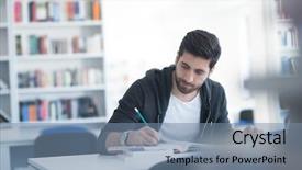  Presentation with library research - Slides with preparing exam and learning lesson background and a  colored foreground