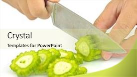  Presentation with bitter - PPT layouts enhanced with preparing food bitter gourds cutting background and a blonde colored foreground