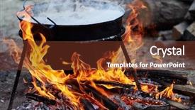  Presentation with cooking fire - Slide deck having preparing food on camp - hot background and a tawny brown colored foreground