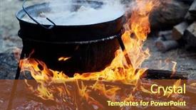  Presentation with cooking fire - Audience pleasing slide set consisting of preparing food on camp - hot backdrop and a tawny brown colored foreground