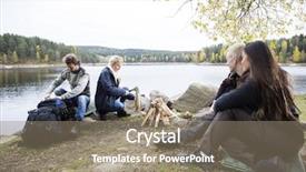  Presentation with camping - PPT layouts consisting of preparing for camping on lakeshore background and a gray colored foreground