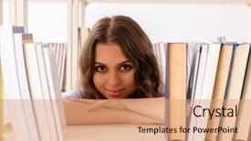  Presentation with female college student uti - Colorful PPT layouts enhanced with preparing for exams at library backdrop and a coral colored foreground