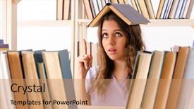  Presentation with student - Amazing slide set having preparing for exams at library backdrop and a  colored foreground