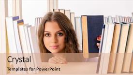  Presentation with student - Slide set featuring preparing for exams at library background and a  colored foreground