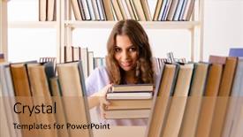  Presentation with student - Audience pleasing slide set consisting of preparing for exams at library backdrop and a  colored foreground