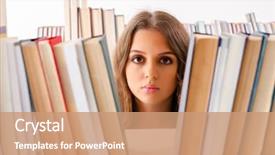 Presentation with worried young female college student - Audience pleasing slide set consisting of preparing for exams at library backdrop and a  colored foreground