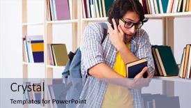  Presentation with test exam student - Beautiful slide set featuring preparing for exams at library backdrop and a  colored foreground