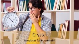  Presentation with library - Presentation design with preparing for exams at library background and a  colored foreground