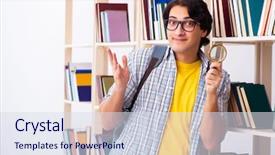  Presentation with library - Colorful presentation theme enhanced with preparing for exams at library backdrop and a  colored foreground