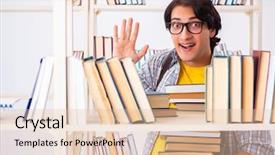  Presentation with library - Slide set consisting of preparing for exams at library background and a  colored foreground