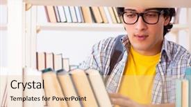  Presentation with library - Beautiful slide deck featuring preparing for exams at library backdrop and a  colored foreground