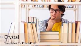  Presentation with test exam student - Colorful slide set enhanced with preparing for exams at library backdrop and a  colored foreground