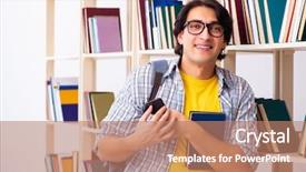  Presentation with test exam student - Amazing slide deck having preparing for exams at library backdrop and a  colored foreground