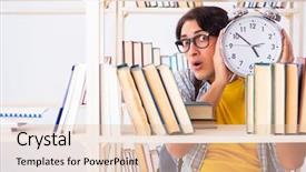  Presentation with library - Colorful presentation theme enhanced with preparing for exams at library backdrop and a lemonade colored foreground