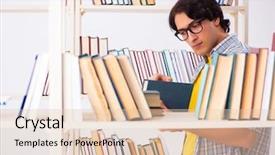  Presentation with test exam student - Slide set having preparing for exams at library background and a  colored foreground