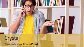  Presentation with library - Slide set featuring preparing for exams at library background and a  colored foreground