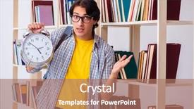  Presentation with test exam student - Cool new slide deck with preparing for exams at library backdrop and a  colored foreground