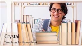  Presentation with test exam student - Slide set consisting of preparing for exams at library background and a  colored foreground