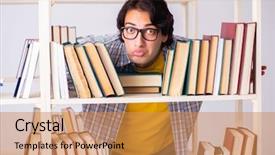  Presentation with test exam student - Presentation theme with preparing for exams at library background and a  colored foreground