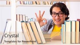  Presentation with test exam student - Amazing PPT theme having preparing for exams at library backdrop and a  colored foreground