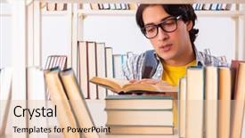  Presentation with test exam student - Slides consisting of preparing for exams at library background and a  colored foreground