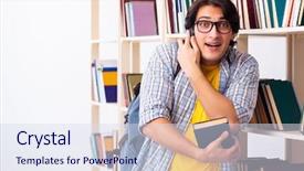  Presentation with test exam student - Beautiful PPT layouts featuring preparing for exams at library backdrop and a sky blue colored foreground