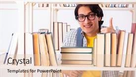  Presentation with test exam student - Theme having preparing for exams at library background and a lemonade colored foreground