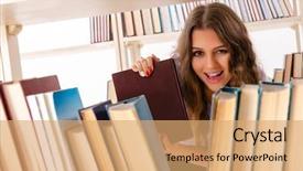  Presentation with worried young female college student - Presentation theme consisting of preparing for exams at library background and a coral colored foreground