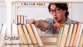  Presentation with library - Audience pleasing PPT theme consisting of preparing for exams at library backdrop and a lemonade colored foreground