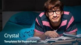  Presentation with test exam student - Beautiful PPT theme featuring preparing for exams at night backdrop and a  colored foreground