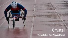  Presentation with track field - Amazing PPT theme having preparing-for-wheelchair-marathon-paraplegic backdrop and a gray colored foreground