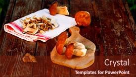 Presentation with drying food - Theme consisting of preparing-fresh-boletus-edulis background and a tawny brown colored foreground