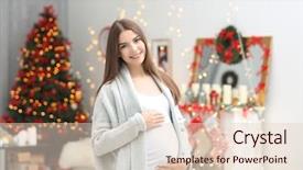  Presentation with pregnant woman - Cool new slides with preparing future - happy pregnant woman in room backdrop and a lemonade colored foreground