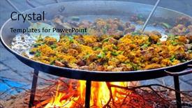  Presentation with spanish food - Beautiful presentation theme featuring preparing huge paella - spanish traditional backdrop and a  colored foreground