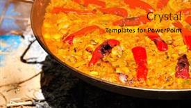  Presentation with spanish food - Cool new presentation theme with preparing-huge-paella-spanish-traditional backdrop and a gold colored foreground