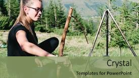  Presentation with boiler - Slide deck featuring preparing land - woman cook hiking boiler fire background and a seafoam green colored foreground
