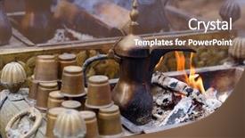  Presentation with oriental history - Theme enhanced with preparing oriental coffee in dallah background and a tawny brown colored foreground