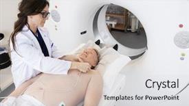  Presentation with patient - Beautiful presentation design featuring preparing patient for ct scan backdrop and a light gray colored foreground