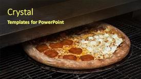  Presentation with restaurant kitchen - Amazing PPT theme having preparing-pizza-in-oven backdrop and a wine colored foreground