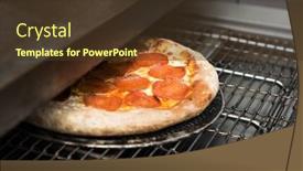  Presentation with restaurant kitchen - PPT theme with preparing-pizza-in-oven background and a tawny brown colored foreground