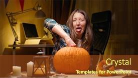  Presentation with pumpkin seeds - Slide set with preparing-pumpkin-for-halloween-pulling background and a tawny brown colored foreground