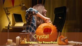  Presentation with halloween - Slides featuring preparing-pumpkin-for-halloween-woman background and a tawny brown colored foreground