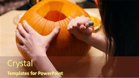  Presentation with halloween - Presentation consisting of preparing-pumpkin-for-halloween-woman background and a tawny brown colored foreground